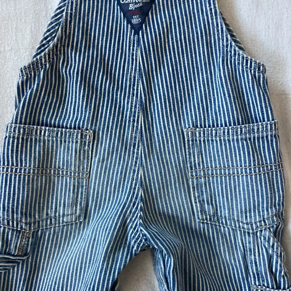 OSHKOSH BGOSH Overalls Engineer Jeans Pinstripe Stripes Blue White Canvas
